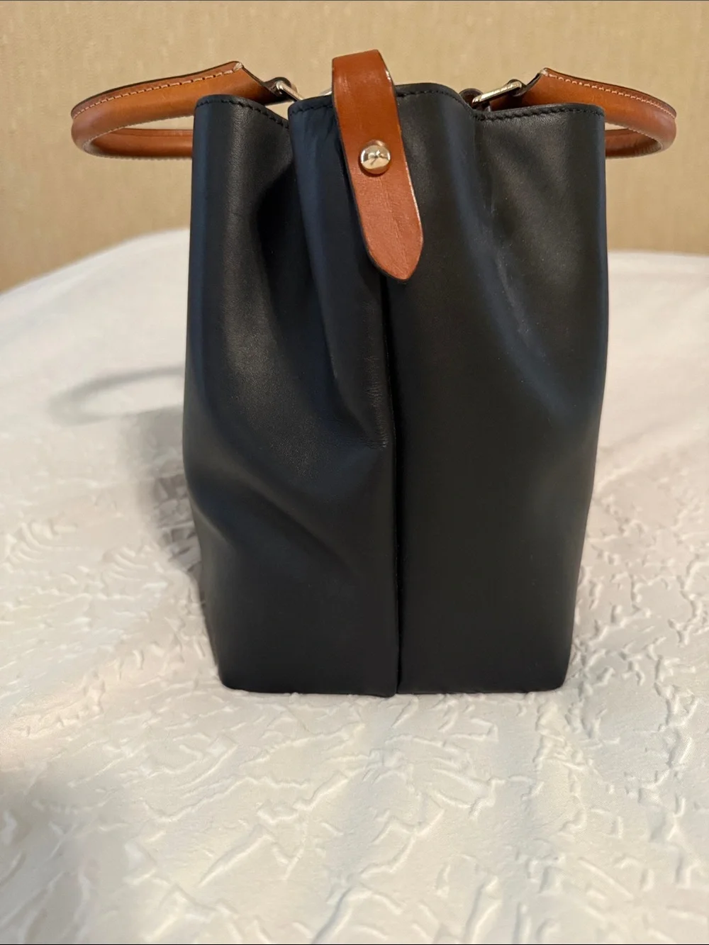 Dooney & Bourke Marlowe Black Leather Shoulder Bag with Tan Accents